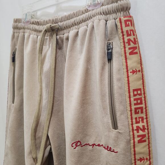 Pimperelli Unisex RARE Velvet BAGSZN Red Trim Elastic Waist Jogger Pants, Small - Picture 1 of 8